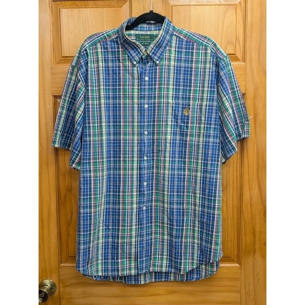 Lauren Ralph Lauren Shirt Mens Size XL Plaid Short Sleeves Button Front